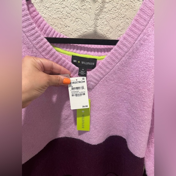 NWT Nordstrom Knit Crop V-Neck Sweater Color Block BP Wildfang Size 1X - Picture 4 of 4
